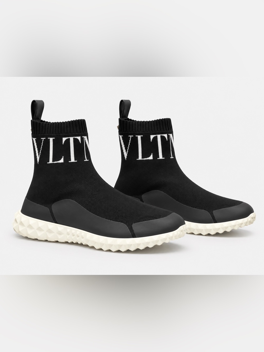 Valentino Garavani VLTN Black Knit Sock Sneakers Rockstud Sole Size 37.5